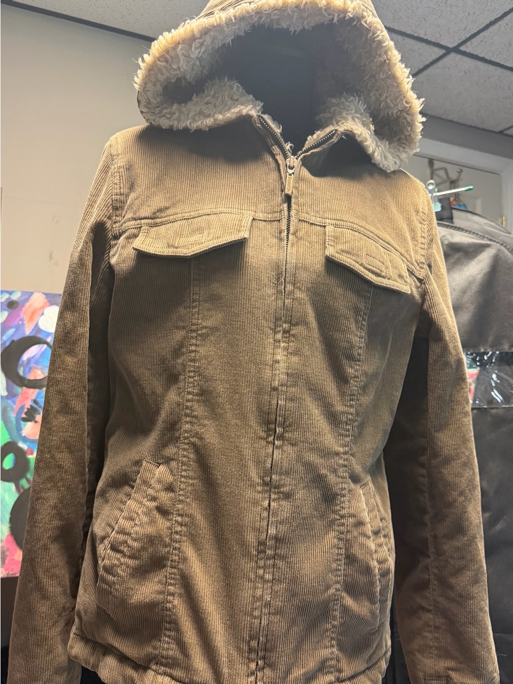 Maurices Brown Corduroy Hooded Jacket with Sherpa Lining